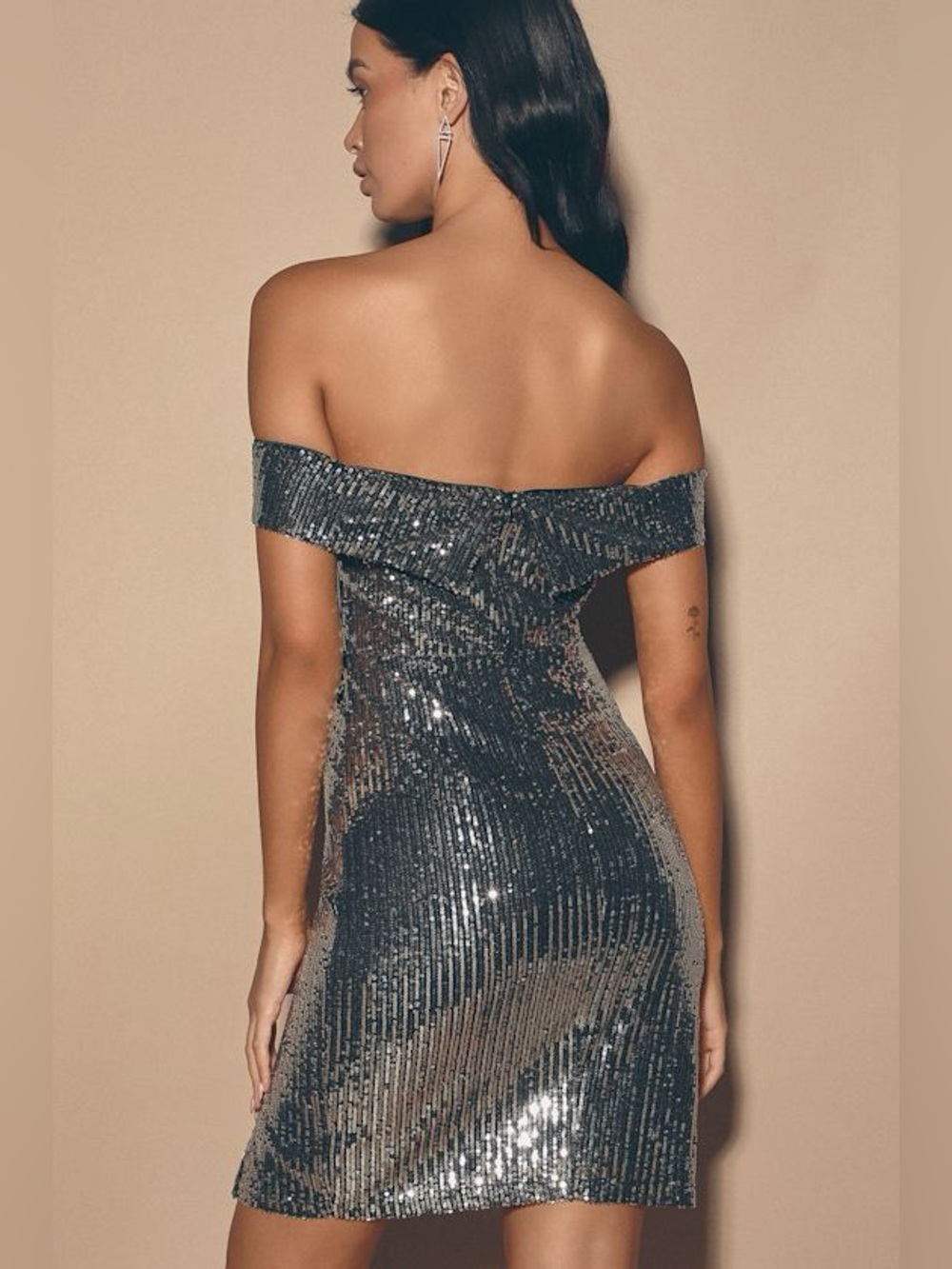 Lulus Once in a Lifetime Silver Sequin Off-the-Shoulder Mini Dress New with Tags - Picture 3 of 8